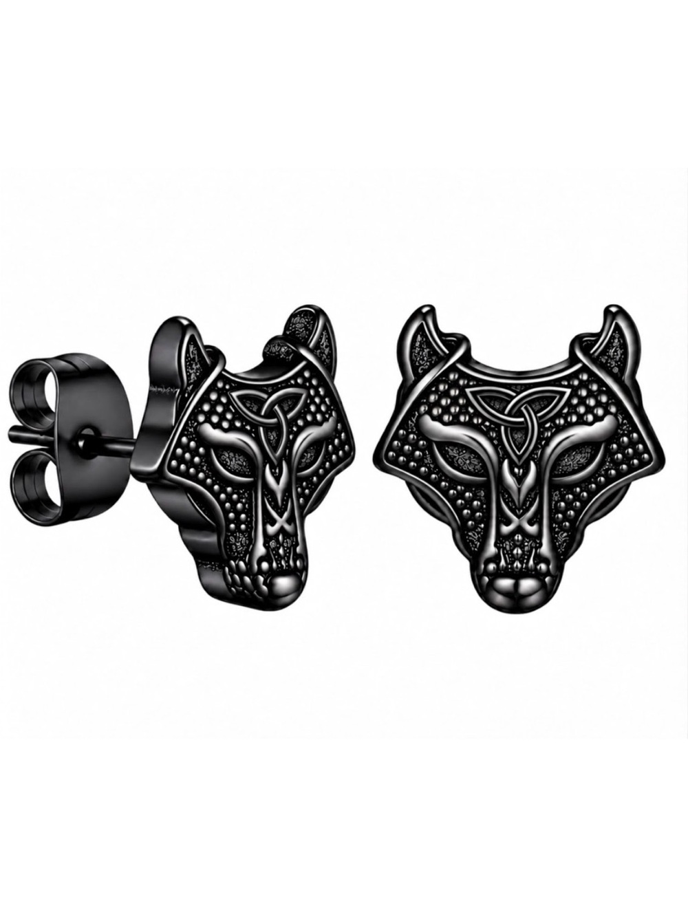“Nordic Wolf” Fox Scandinavian Viking Tribal Rune Ornate Wildlife Stainless Stud
